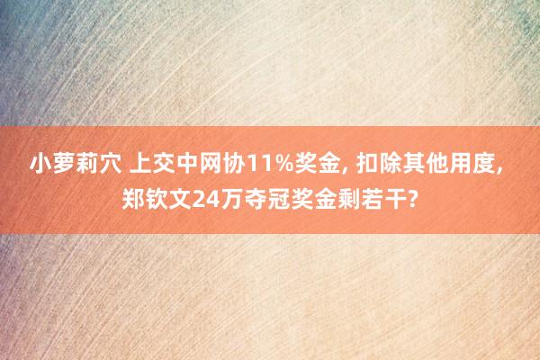 小萝莉穴 上交中网协11%奖金， 扣除其他用度， 郑钦文24万夺冠奖金剩若干?